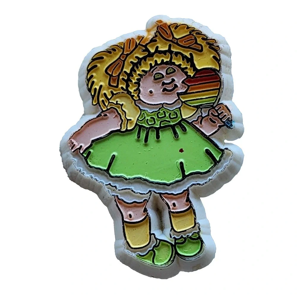 Cabbage Patch Doll Rainbow Heart Hair Barrette Vintage 1983 Blonde Green Dress